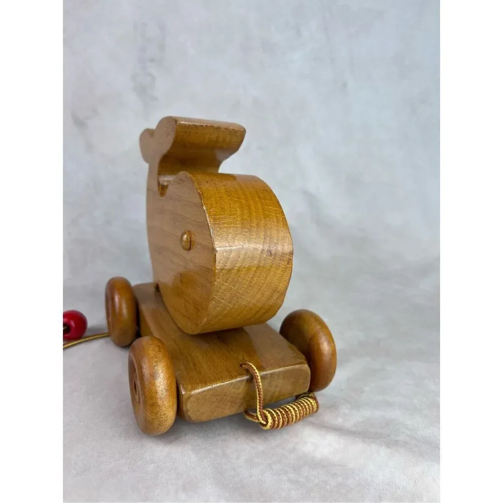 Vintage Wooden Whale Kids Pull Toy Come Along 1990s Montessori